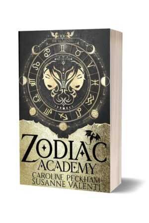 Bestselling paperback Zodiac Academy: The Awakening by Caroline Peckham & Susanne Valenti (Zodiac Academy, 1 of 12). A trending BookTok favorite, perfect for romance fans, with a gold and black cover featuring zodiac symbols and twin faces.