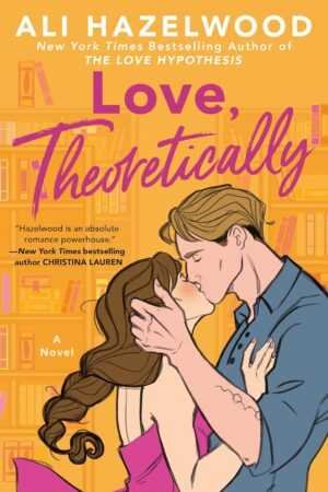 Bestselling paperback of Love, Theoretically by Ali Hazelwood with an illustrated cover showing a couple embracing near bookshelves; an ideal pick for fans of trending BookTok titles.