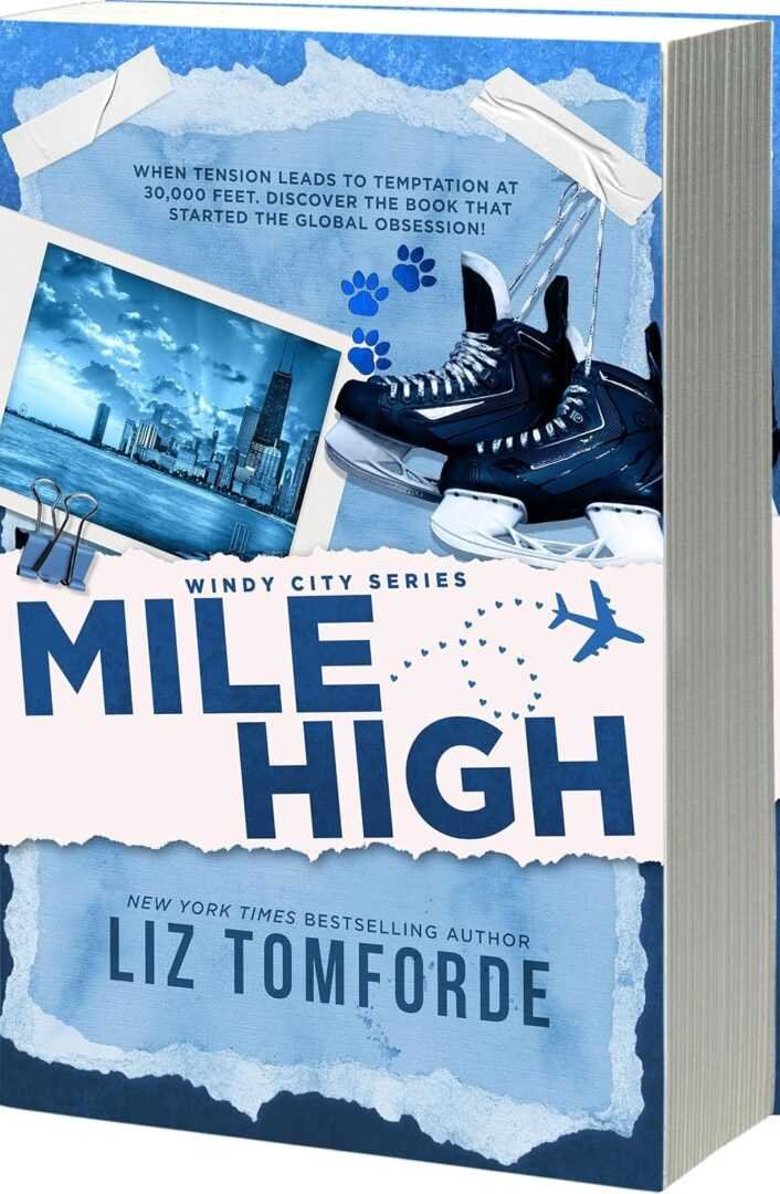 The February Blush Club features the Mile High cover with Chicago’s skyline, black ice skates, an airplane graphic, a blue theme, and Windy City Series at the top—a perfect pick for your TBR!.