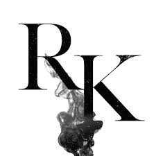 Large black letters R and K overlap on white, with black smoke swirling up—an evocative nod to Rina Kent’s "Hunt the Villain (Deluxe Edition)" (Kiss the Villain, 2 of 3).