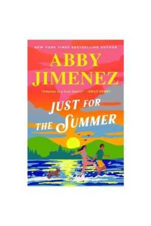 The cover of Just For the Summer - by Abby Jimenez (Paperback) features a colorful illustration of a couple holding hands with their dog on a dock, with sunset, water, and trees in the background.